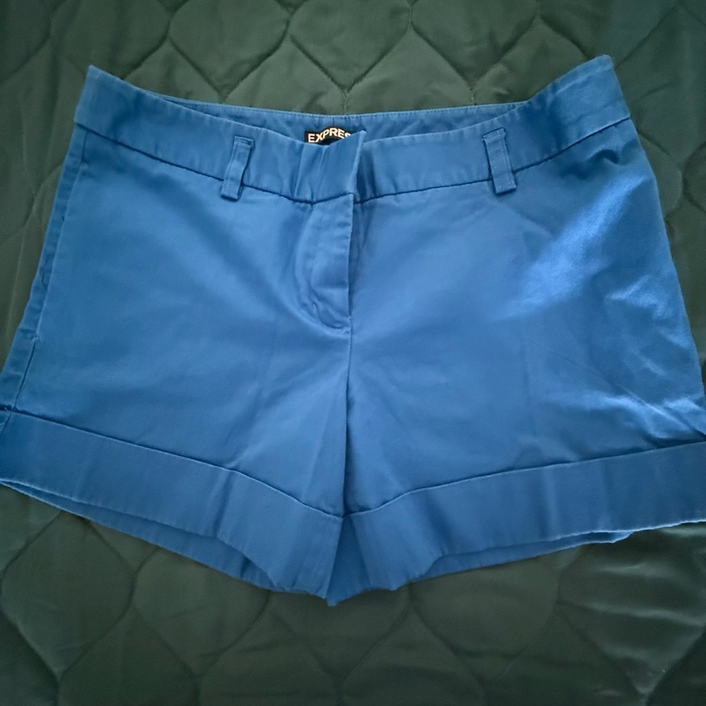 Express Blue High Waist Shorts with Tailored Look